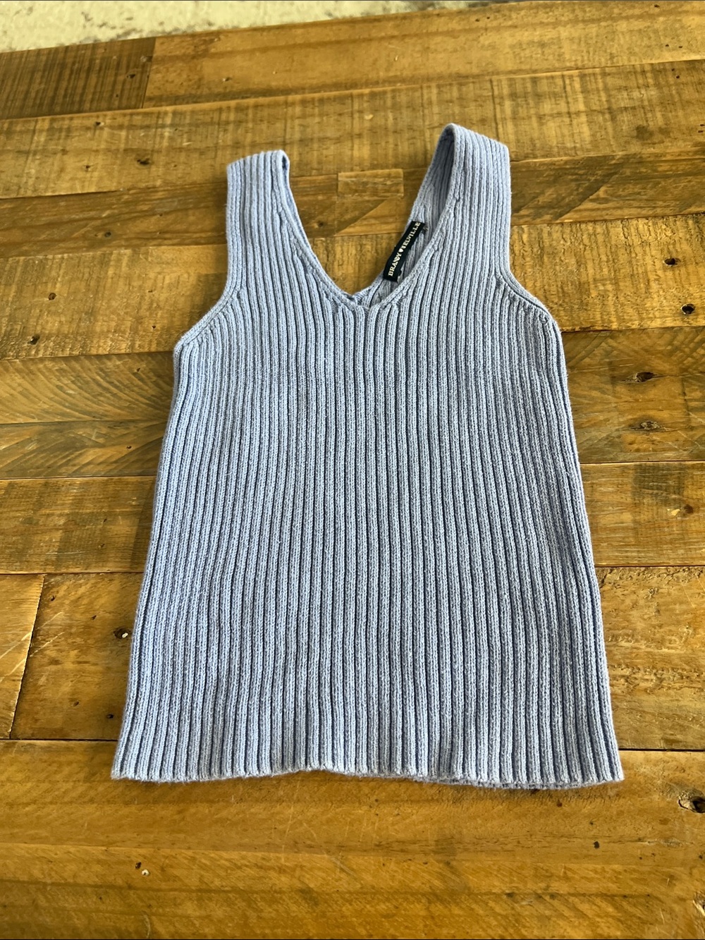Brandy Melville Ribbed V-Neck Tank in Light Blue